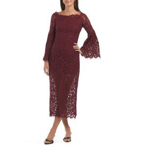 ENDLESS ROSE Burgundy Off Shoulder Lace Midi Dress